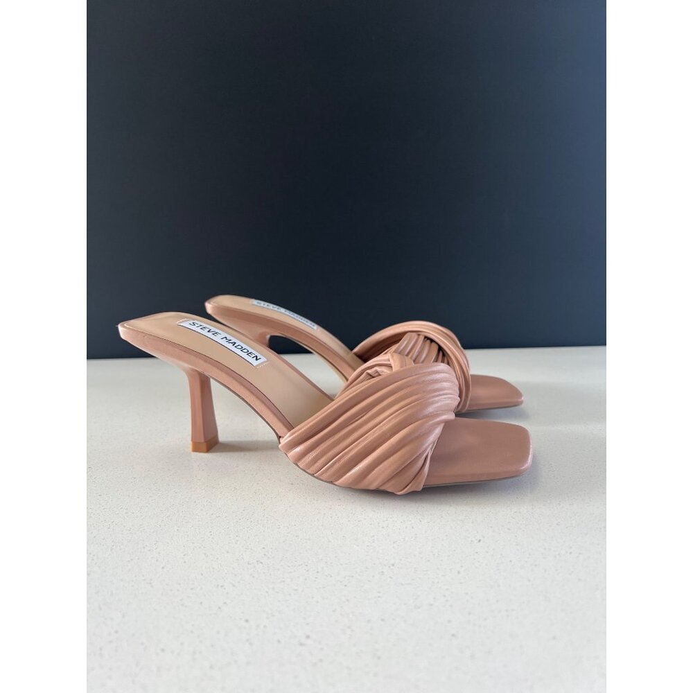 Steve Madden Women's Sparkly Heeled tan leather Sandal Heels mule size 7 - Picture 2 of 7